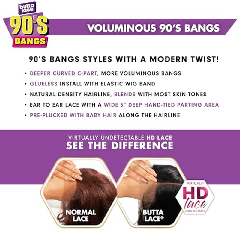 Sensationnel Butta Lace 90Sbangs Wigs - Unit 908 Glueless Wide Deep Part Synthetic Preplucked Hairline (BALAYAGEASHBLONDE)