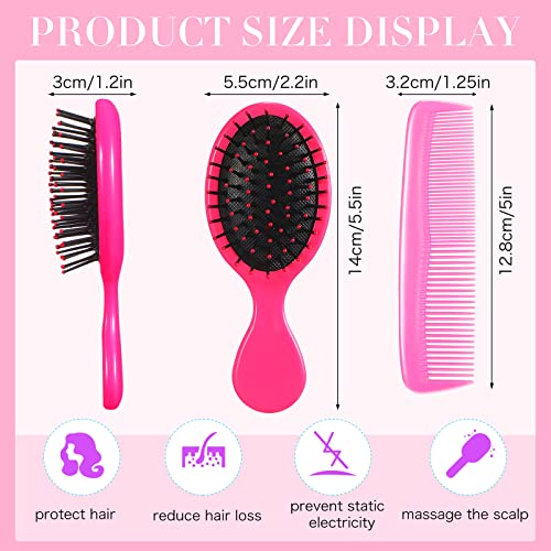 Nuogo 24 Pcs Mini Wet Hair Brush Combs Set Travel Detangling Soft Bristles Wet Dry Kids Hair Brush 12 Detangler Small Brushes 12 Plastic Combs for Baby(Bright Color)