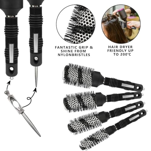 5pcs Round hair Brush Set for Blow Drying Curling, Professional curly hair brushBrush Leaves Hair Shiny Heat Styling Brush 5 Different Sizes Works Very Well with The Blow Dryer