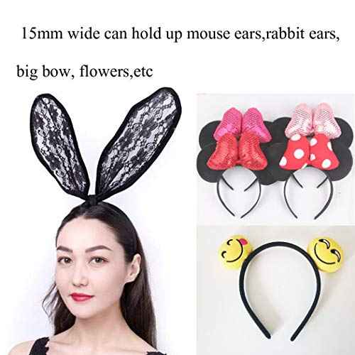 20pcs 15mm Wide Satin Fabric Covered Ribbon Flexible Headband Hairband Hair Band For Girls Women DIY Craft (Black)