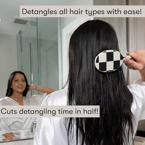 FRAMAR Checkered Print Hair Brush Detangler ? Wet Hair Brushes For Women, Womens Hair Brush, Black and White Checkered Hair Accessories, Hairbrush For Women, Cepillos Para Cabello ? Detangle Brush