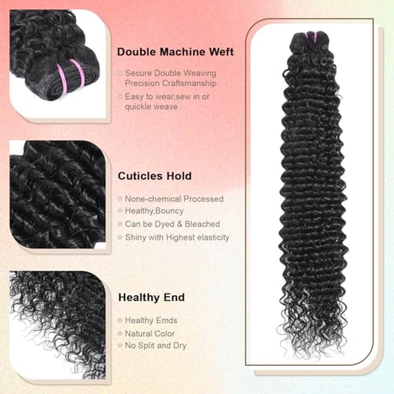 15A Raw Indian Human Hair Bundles Deep Wave Bundles Human Hair,Triple Lifespan Virgin Remy Hair,No Tangle Shedding,Keep Texture Silky Soft After Multiple Washes (1 Bundle Deep wave, 30 Inch)
