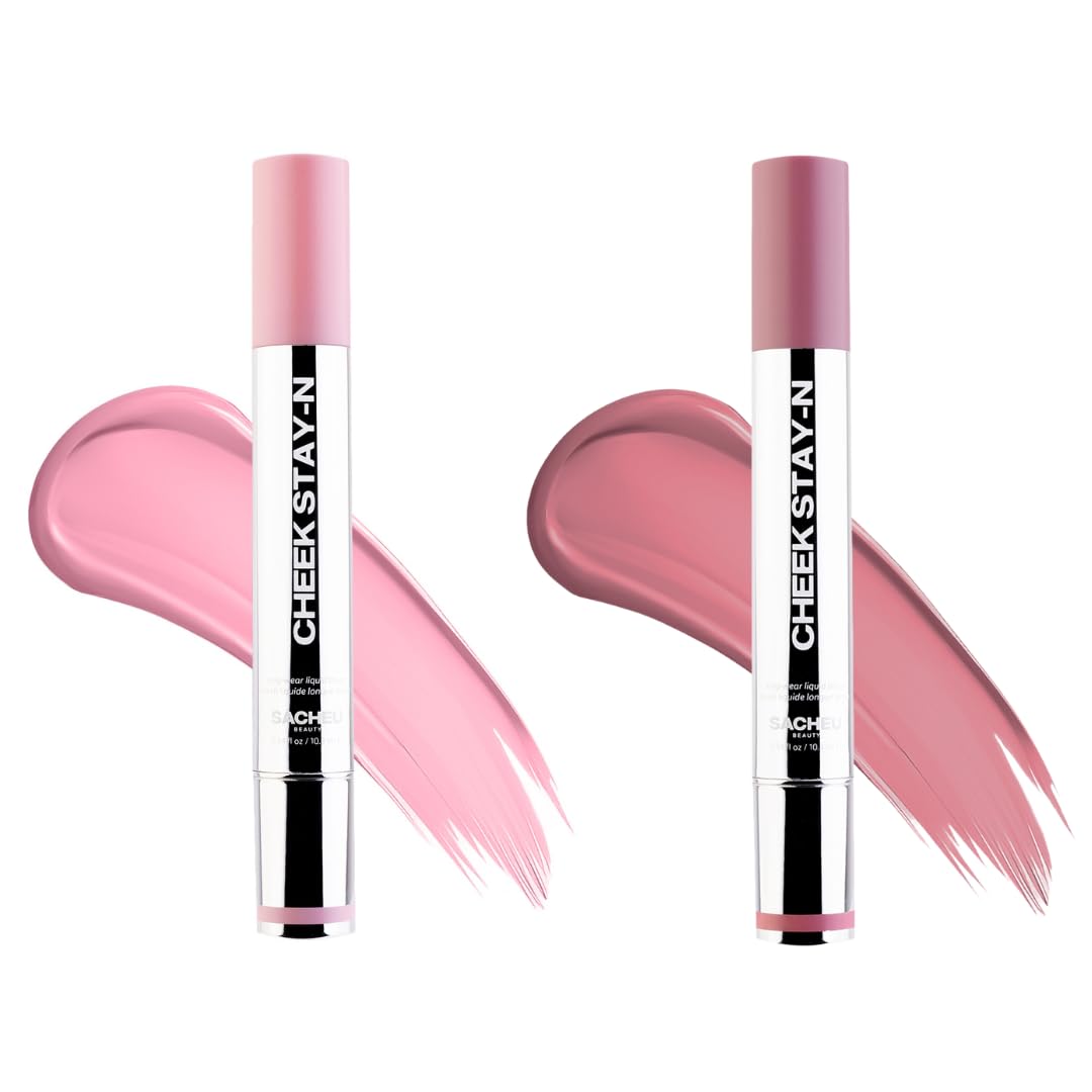 Sacheu Cheek STAY-N Liquid Blush for Cheeks — High Pigment, Buildable, Lightweight Cream Blush for Dewy Radiant Flushed Cheeks — Long-lasting & Cruelty Free, Pretty in Pink Duo