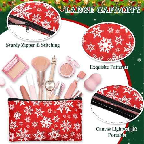 24 Pieces Makeup Bags Bulk Canvas Cosmetic Bags Purse Organizer Zipper Cosmetic Pouch Portable Travel Toiletry Pouch for Women Men Gifts, 7 x 4 Inch (Christmas)