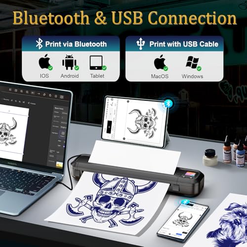 Bagana Thermal Tattoo Stencil Printer, M500 Wireless Bluetooth Tattoo Printer Machine with 10pcs Transfer Paper, Portable Stencil Machine Kit for Tattooing Compatible with Phones, Tablets & PC