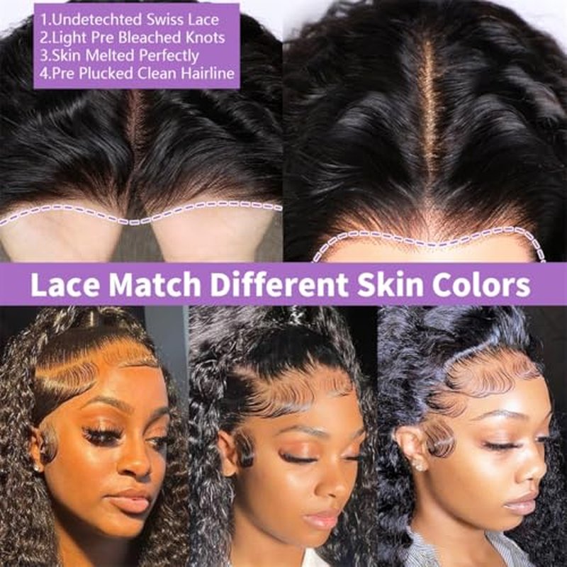 MSGEM 13x6 HD Lace Front Wigs Human Hair Deep Wave Lace Front Wigs 12A Human Hair Wigs for Women 180 Density 18 inch Curly Human Hair Wig Transparent Lace Frontal Wig Pre Plucked Natural Color