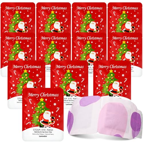 Bonuci 12 Pcs Christmas Steam Eyemasks Bulk Christmas Stocking Stuffer for Coworker Employee Staff Xmas White Elephant Gift Basket Stuff Party Favor for Adult Women Men Lavender Scent Sleep Eyemask
