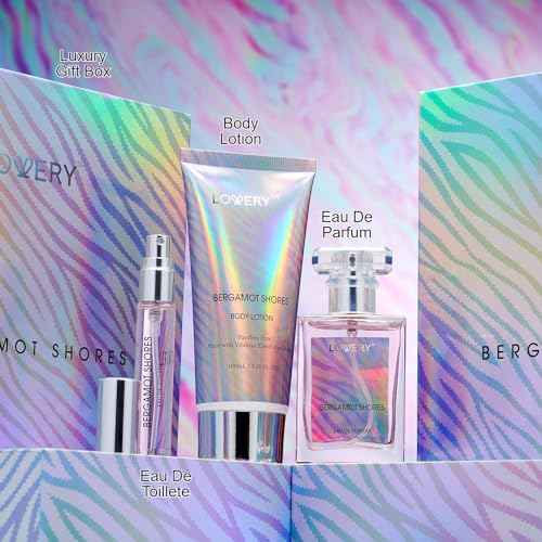 Bergamot Shores Spa Kit - Mom's Self Care Gift with Perfume, Body Lotion & Eau de Toilette Spray - Birthday Gift for Women
