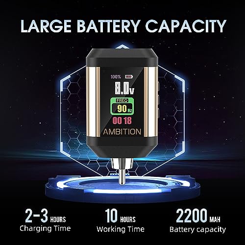 Tattoo Power Supply - Ambition Korall Tattoo Battery Pack 2200mAh Mini Portable RCA Color LED Digital Display for Rotary Tattoo Machine