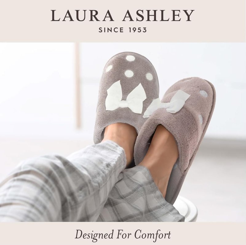 Laura Ashley Women's Spa Slip-On Rugged Scuff Slipper, Non-Slip House Slippers with Cushioned Insole for Ladies, Tan Waffle With Bow, Large