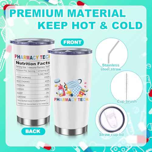 6 Pcs Pharmacy Technician Gifts Include Cup Portable Cosmetic Bag Badge Keychain Aromatherapy Thank You Card Pharmacy Technician Accessories for Doctors Nurses Week Gift Supplies