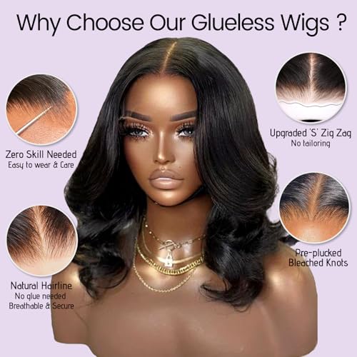 Wear and Go Glueless Wigs Pre Plucked Pre Cut 4x4 Body Wave Bob Wig Human Hair wigs for black women Short Bob Wig Human Hair 180 dentisty natrual color 14inch