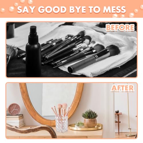 ShellKingdom Makeup Brush Holder, Clear Crystal Diamond Cosmetic Brush Storage Organizer Holder, Candle Holder for Wedding Christmas Birthdays Gifts Home Office Decor Dresser