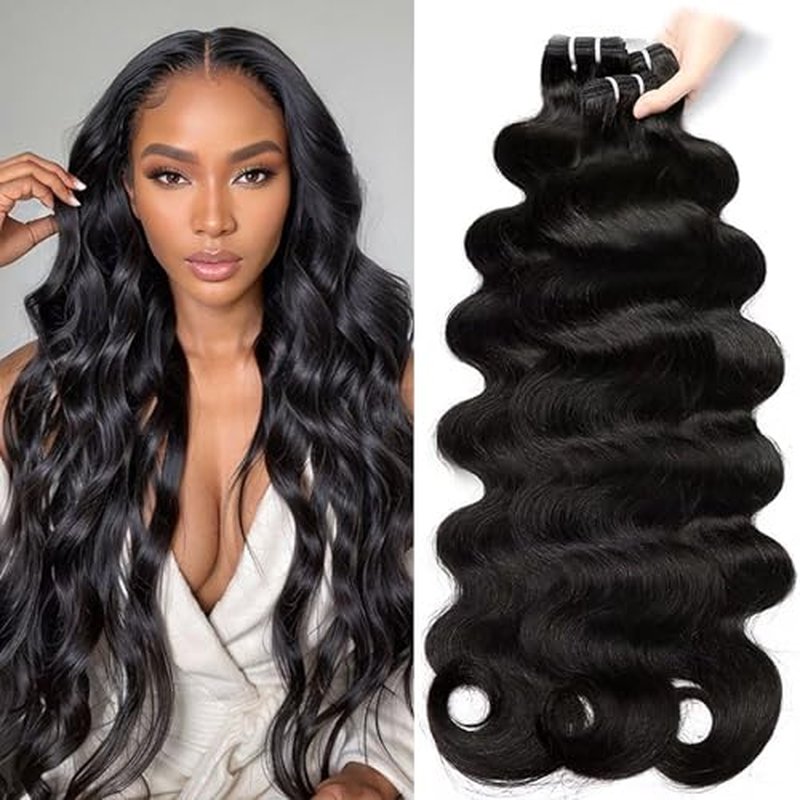 Glossy Human Hair Bundles Body Wave Bundles Human Hair 20 22 24 Inch 12A Grade 100% Unprocessed Brazilian Virgin Hair 3 Bundle Human Hair Extensions for Black Women Natural Color
