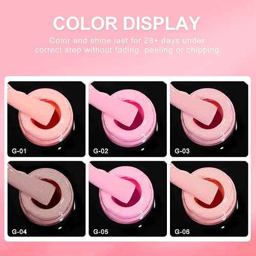 beautilux Glitter Pink Gel Polish, 6 Colors 10ml Glitter Baby Pink Light Pink Gel Nail Polish, Soak Off UV Gel Polish Kit for Nail Art DIY Salon at Home and Gift