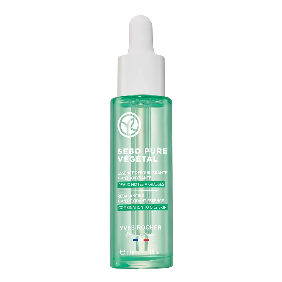 Yves Rocher Rebalancing + Antioxidant Essence Serum, Purify & Mattify Skin with Salicylic Acid, For Combintaiton & Oily Skin Types, 1 FL OZ