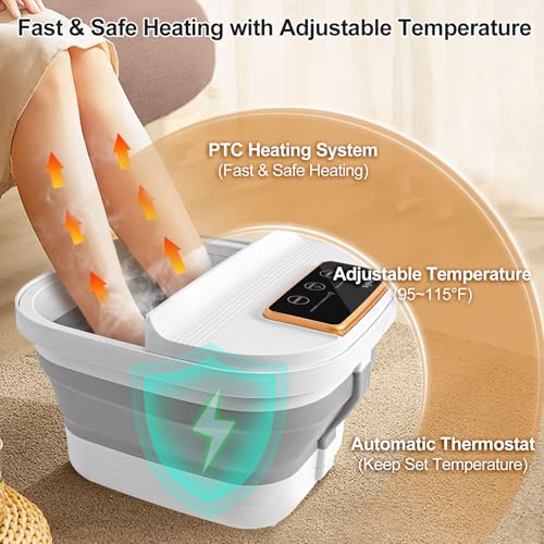Collapsible Foot Spa with Heat and Remote Control, Massage Rollers, Bubble, Foot Pedicure Kit, Temperature Control, Red Light, Foot Bath and Pumice Stone Pedicure Foot Spa