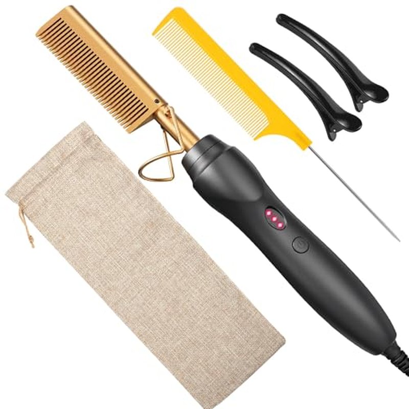 Hot Comb Hair Straightener Pressing Combs - Ceramic Electric Straightening Comb for Natural Black Beard Wigs Holiday Gift