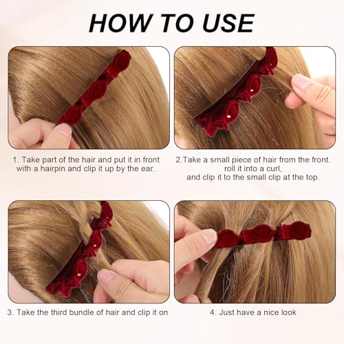 6 Pcs Braid Hair Clips for Women Girls (Red+Black+Brown)