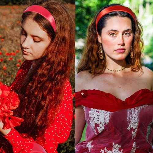 Red Headband for Women 1.5 Inch Wide Headband Non Slip, Fashion Plain DIY Head Band Wide Hair Band for Girls Gift Holiday Hair Accessories Christmas Halloween Cosplay