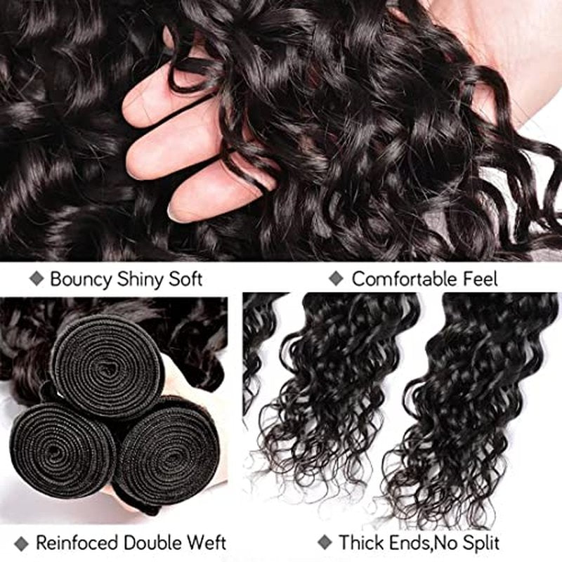 Brazilian Water Wave Bundles Human Hair 12A Unprocessed Virgin Hair(18 20 22 Inch)3 Bundles Wet and Wavy Human Hair Bundles Hair Extensions for Black Women Natural Color