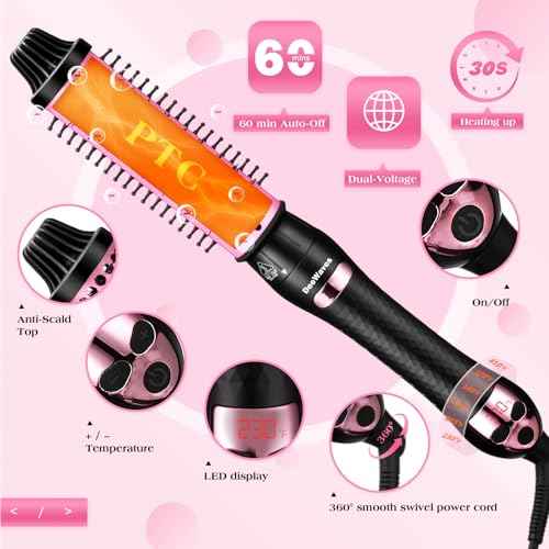 Upgraded Thermal Brush 1.5 Inch for Travel, Heated Round Brush for Blowout Look, Dual Voltage, LED Display, 7 Temp Setting, Detachable Heated,Tourmaline Ceramic