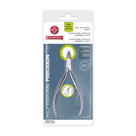 Mundial 735-PR Half Jaw Cuticle Trimmer, Stainless Steel Nipper for Cuticles, Rust Resistant, Super Sharp & Precise, Ergonomic Anti-slip handles