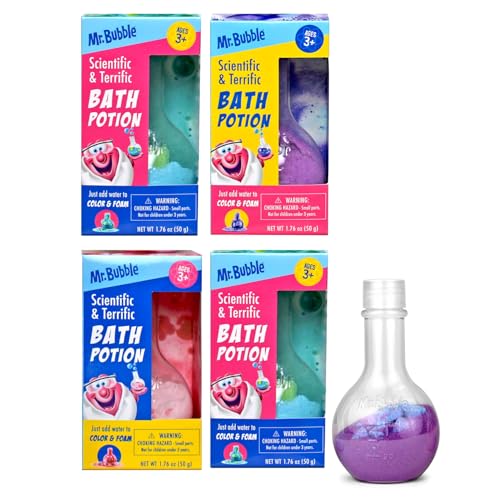 Mr. Bubble Kids Original Bath Bomb Potions - Colorful Fizzy Fun - Cool Foam and Bubble Science Beaker Bath Toys (Pack of 4)