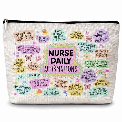 Nurse Gifts Makeup Bag, Nurse Daily Affirmations Cosmetic Bags, Nursing Makeup Zipper Pouch Bag, Nurse Practitioner Gifts For Women, Graduation Birthday Thank You Retirement Gifts For Nurses, 51