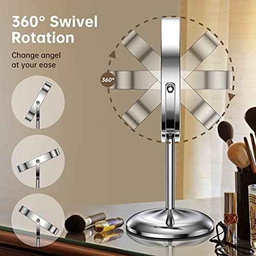 Gospire 7" Lighted Makeup Mirror with Magnification 10X/1X, Rechargeable Cordless Stepless Dimming LED Lights, 360¡Æ Swivel Magnifying Cosmetic Vanity Standing Mirror for Dresser, Bathroom