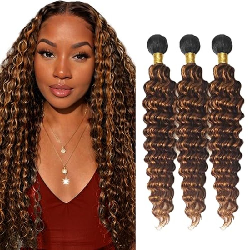 26 28 30 inch Ombre Brown Bundles P430 Human Hair Bundles #4 Deep Wave Bundle Highlight Human Hair Bundle 3 Tone 300g