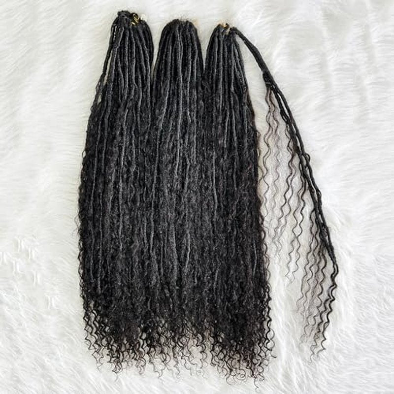 Boho Locs Crochet Braids Pre Looped With Human Hair Extensions Curly Ends Deep Wave Goddess Soft Locs Box Knotless Braids Hair Synthetic Dreadlocks Braiding for Women CHARMING YOU 26 Inch 24Strands