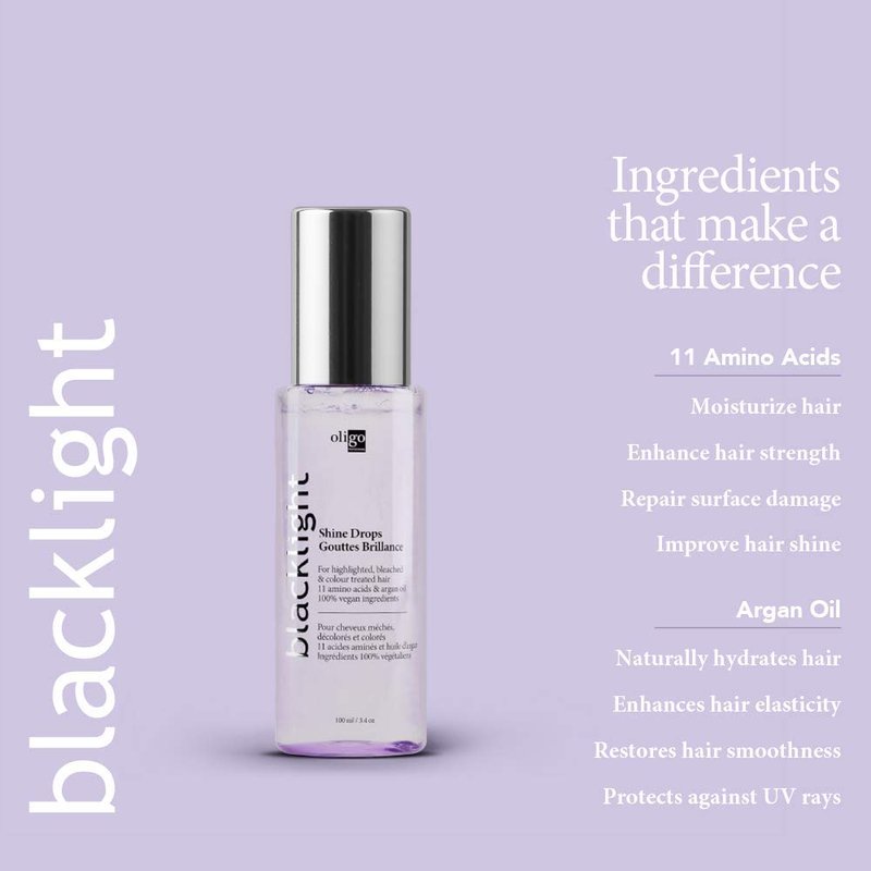Oligo Professionnel - Blacklight Shine Drops - Weightless hair oil - Anti frizz serum - Argan oil - Nourishing - Paraben Free - Instant shine - 3.4 oz