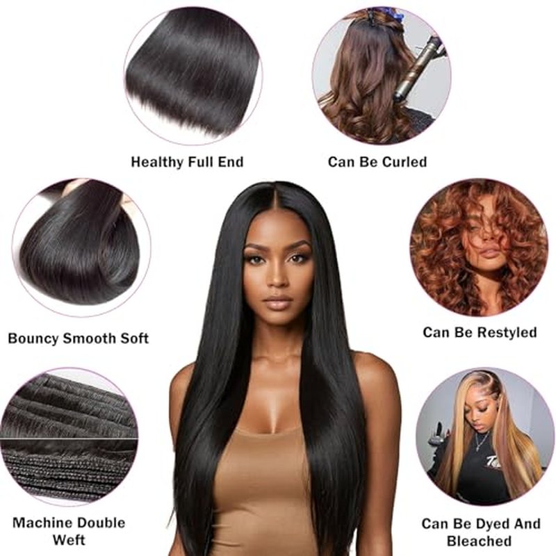 14A Virgin Human Hair Bundles 3pcs/set 240g 10 12 14 Inch Natural Color Straight Hair Extensions - Long-Lasting, Brazilian Raw Remy Human Hair for Volume & Luxurious Styles