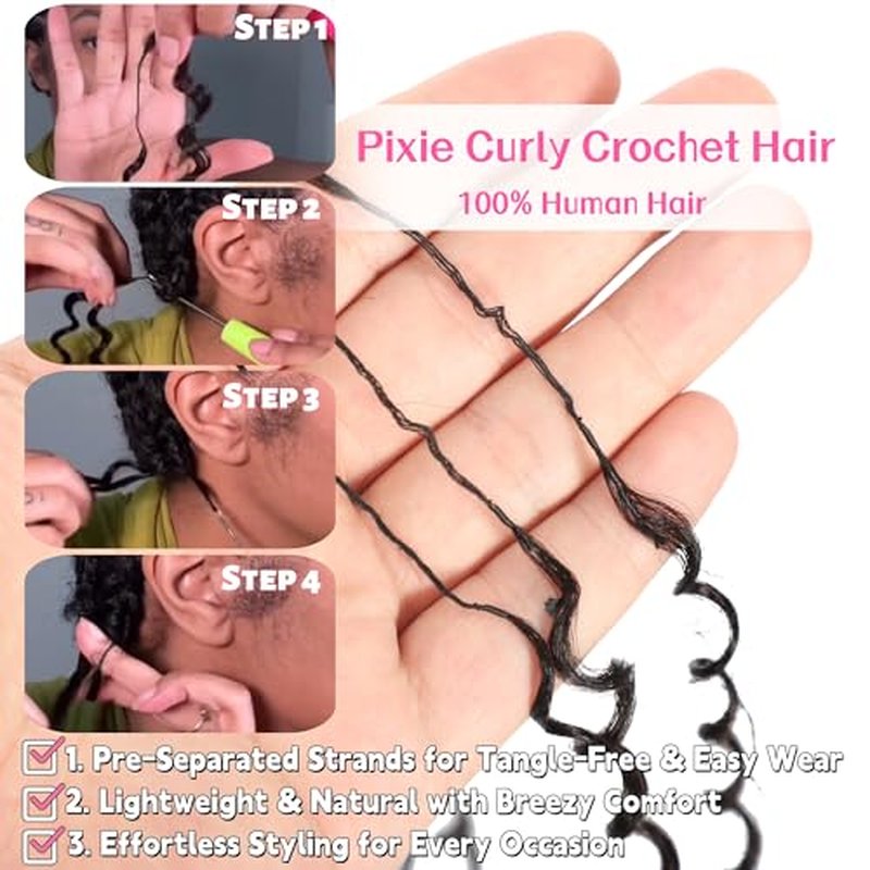 Afro Kinky Curly Knotless Pre-Separated Crochet Hair Extensions Micro Pre Looped Crochet Human Hair Extensions Curly 100% Human Hair Extensions Natural Color (Natural Black(70g), 22 Inch)