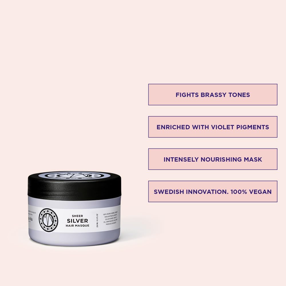 Maria Nila Sheer Silver, Silver/Purple Hair Mask, Neutralizes Brassy Yellow/Golden Shades in Blonde, White & Grey Hairs, Violet Pigments Gives Cool Tone, 100% Vegan & Sulfate/Paraben free, 8.5 Fl Oz