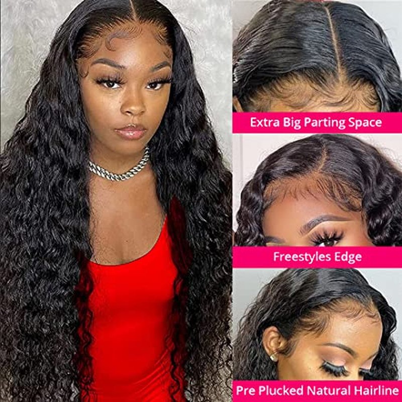 Lace Front Wigs Human Hair Wigs for Black Women 13x4 Deep Wave Human Hair Lace Front Wigs Pre Plucked with Baby Hair Wet and Wavy 150% Density Brazilian Virgin Curly Lace Frontal Wigs 22 Inch