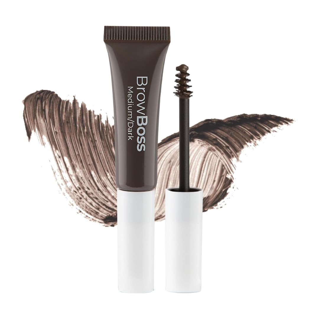 MCoBeauty - Brow Boss Glue & Set - Dark Medium Semi-Tinted Brow Gel for Natural Tint, Long-Lasting Hold and Effortless Brow Styling - Vegan, Cruelty Free Cosmetics - Eyebrow Makeup, Stocking Stuffers