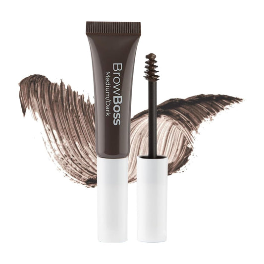 MCoBeauty - Brow Boss Glue & Set - Dark Medium Semi-Tinted Brow Gel for Natural Tint, Long-Lasting Hold and Effortless Brow Styling - Vegan, Cruelty Free Cosmetics - Eyebrow Makeup, Stocking Stuffers