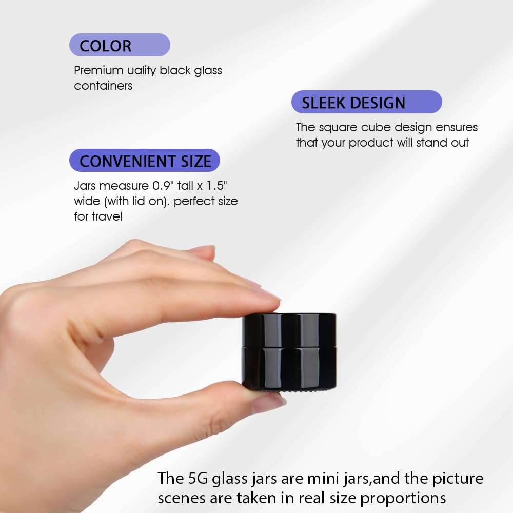 MOFIST 5g Thick Black UV Protection Small Glass Jars with Lids 5ml Concentrate Jars for Airtight Storage Wax Leaf Salve Cream Refillable Containers Jar (A capacity: 5ml 12PCS)