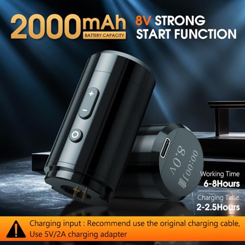 Ambition Ninja Plus Wireless Tattoo Machine - Rotary Cartridge Tattoo Gun with 2000mAh Power LCD Digital Display Brushless Motor Straight Drive Bar Tattoo Equipment for Tattoo Artists