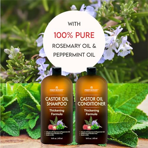 Castor Oil Shampoo and Conditioner - An Anti Hair Loss Set Thickening formula For Hair Regrowth, Anti Thinning Sulfate Free For Men & Women Anti Dandruff Treatment - 16 oz