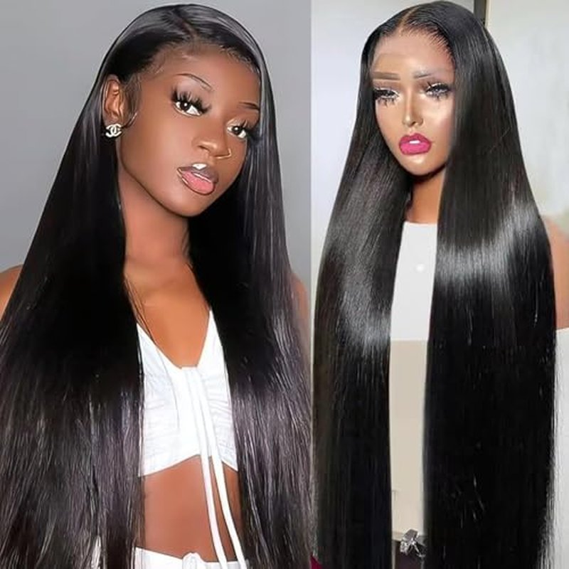 Straight Human Hair Wig 24 Inch Lace Front Wigs Human Hair 200 Density 13x6 HD Straight Lace Front Wigs Pre Plucked with Baby Hair Glueless Lace Frontal Wigs for Women Natural Black