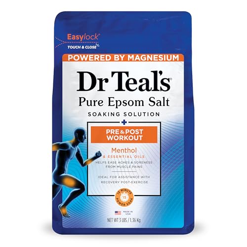 Dr Teal's Epsom Salt Magnesium Soak, Pre & Post Workout with Menthol & Essential Oils, 3 lbs