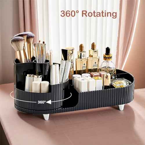 Makeup Organizer Countertop Rotating Makeup Organizer for Vanity Large Capacity Cosmetic Display Case with Makeup Brush Holder Cosmetic Organizer Countertop£¨Black£©
