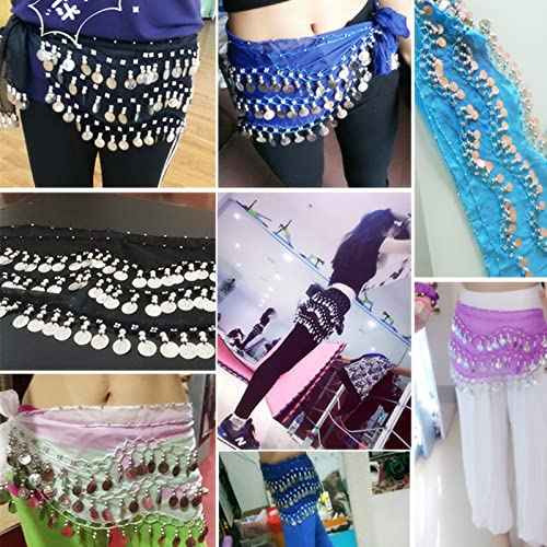 Multi-Row Gold Coins Belly Dance Wrap & Hip Scarf, Simple Classical Style -Black 128 Gold Coins Dance Skirt and Face Tattoo Sticker Metallic Temporary Transfer Tattoo