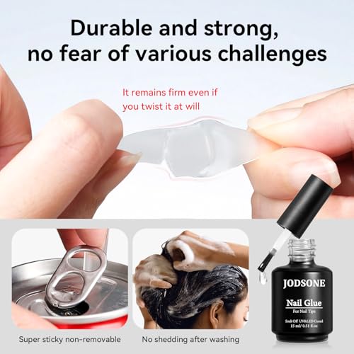 JODSONE 15ml Nail Glue Gel 5 in 1 for Nail Tips Long Lasting Extension Glue for Clear Nail Tips and Clear Press on Nails, Nail Repair Treatment, Salon Art DIY at Home Need U V Light Cured