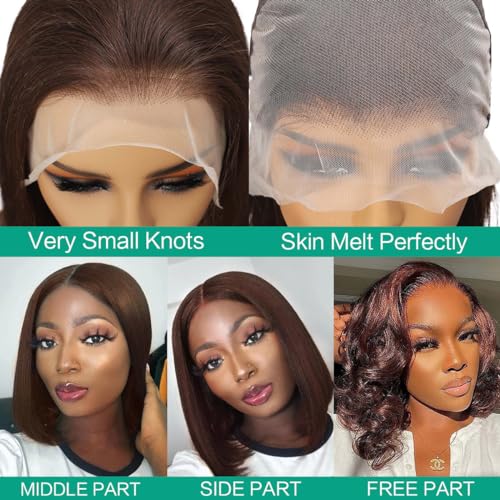 Brown Front Bob Wig Human Hair 13x4 HD Lace Front Wig 100% Unprocessed Brazilian Virgin Human Hair #4 Bob Wigs Pre Plucked Natural Hairline with Baby Hair Brown Color Bob for Women(8")