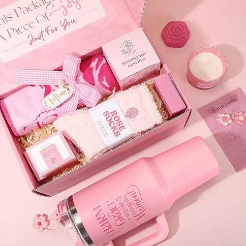 Self Care Gifts for Women Birthday Gift - Get Well Gifts Basket Thank You Gifts, Rose Relaxing Spa Gift Basket Self Care Package for Women Her Mom Friend Wife Sister Best Friend Coworker Nurse Teacher