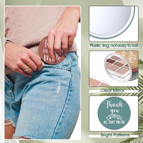 Kigley 50 Pcs Inspirational Compact Mirrors Bulk Employee Appreciation Gifts Round Pocket Mirror for Women Portable Makeup Mini Mirror for Coworker Vet Tech Week Nurse Medical Assistant Christmas